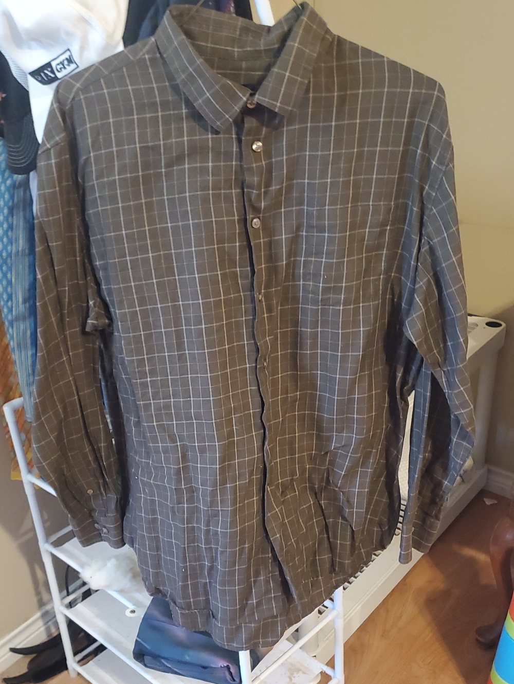 Van Heusen Olive Green Windowpane Button-Down Shirt